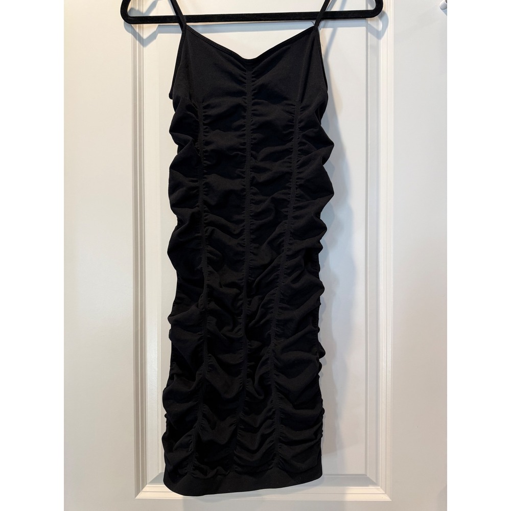 BCBGMAXAZRIA Black Ruched Bodycon Mini Dress XS/S Spaghetti Strap Made in USA